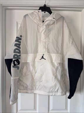 Jordan White Pullover Windbreaker with Black Sleeve Panels